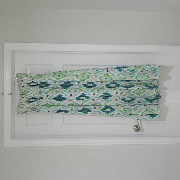 Old Navy Green Blue Patterned Strapless Maxi Dress Sz M - Picture 2 of 3